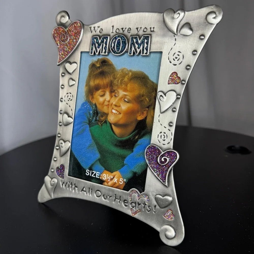 New 90s Mom Picture Frame We Love‎ You With All Our Hearts Glitter Hearts 3.5x5